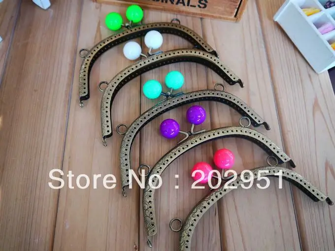

10pcs High Quality 16CM Candy Ball Antique Broze Metal Purse Frame Completed Holes ,Mixed color wholesale ,Freeshipping