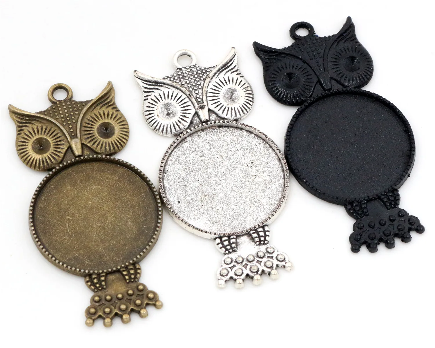 

New Fashion 3pcs 25mm Inner Size Antique Silver and Bronze and Black Owl Style Cabochon Base Setting Charms Pendant