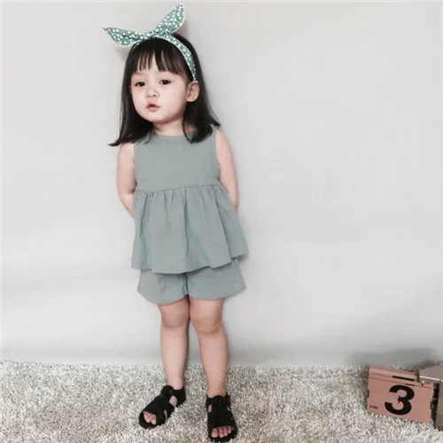 

Korea Style Baby Girl Cute Sets Cotton Tops + Short PantsClothing Sets Princess Girl Toddler Pink Solid Summer Clothes BB286