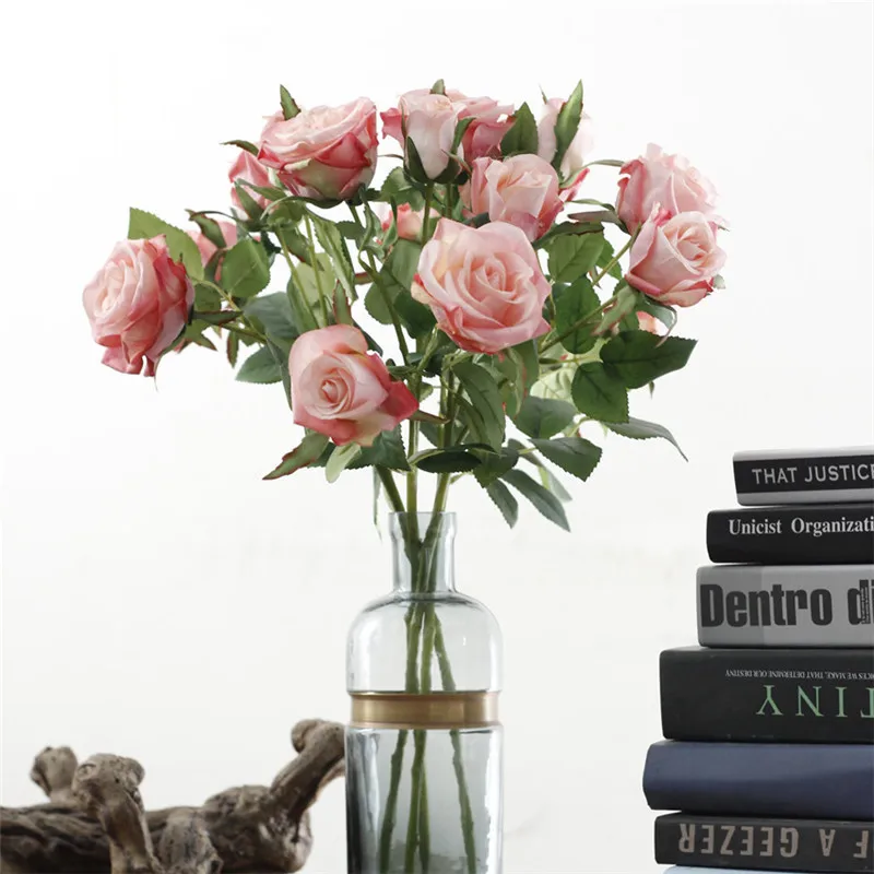Flone 5 Heads Real Touch Rose Flower Branch Artificial Rose Flower Bouquet Fake Flower Wedding Home Office Party Decor Art (6)