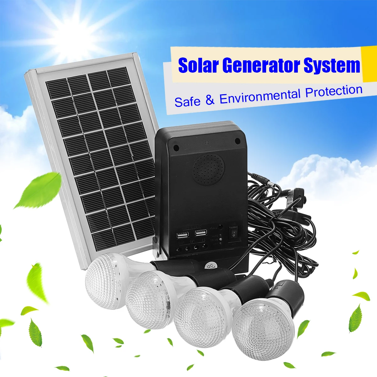 

Solar Panel Solar Powered 3W With 4 LED Bulbs System 7.4V 2200mAH Lithium Battery Controller Indoor Outdoor Home Protection