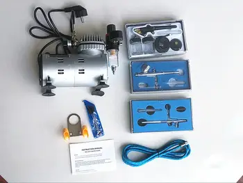 Cheap Airbrush Kit +Air Compressor Paint Spray Gun Air-Brush Set Sandblaster Tattoo Nail Art Supply W/Cleaning Brush