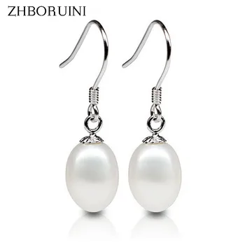 

ZHBORUINI 2019 Fashion Pearl Earrings Pearl For Women 8-9mm Bright Light Water Drop Freshwater Pearl Silver Earrings Jewelry