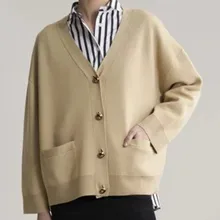 Ранний профилированный шерстяной вязаный свитер с v-образным вырезом кардиган осенняя одежда для женщин
