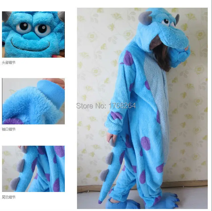 

Hot!!! 2019 Sulley Monsters University Adult Cute Pajamas Anime Cosplay Pyjamas Costume Hoodies Adult Onesie S M L XL