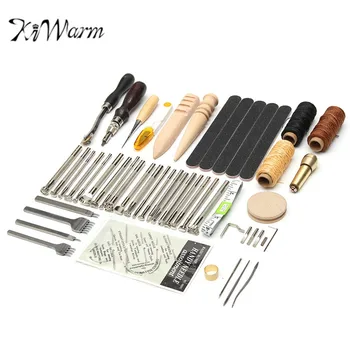 

KiWarm 59PCS Useful Leather Craft Hand Tools Kit Thread Awl Waxed Thimble Kit For Hand Stitching Sewing Stamping DIY Tool Set