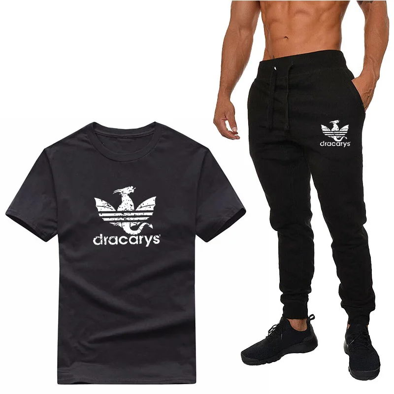 

New Cotton Mens sets summer two piece set t shirt set Printed tees+jogger Sweatpants tracksuit men jogging homme tee shirt homme