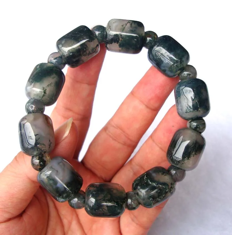 Free Shipping Natural Moss Agate 15*17mm Barrel shape/Round Beads Bracelet Women Man Jewelry Accessories Weddings Gift | Украшения и