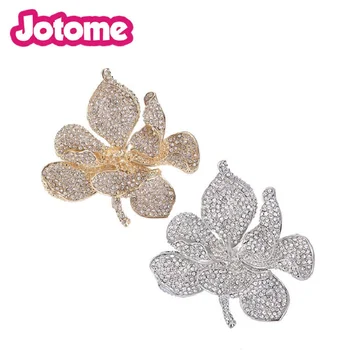 

wholesale Luxury 2 inch large crystal lotus flower brooch clear rhinestone rose flower button for Mother's gift (not pin)