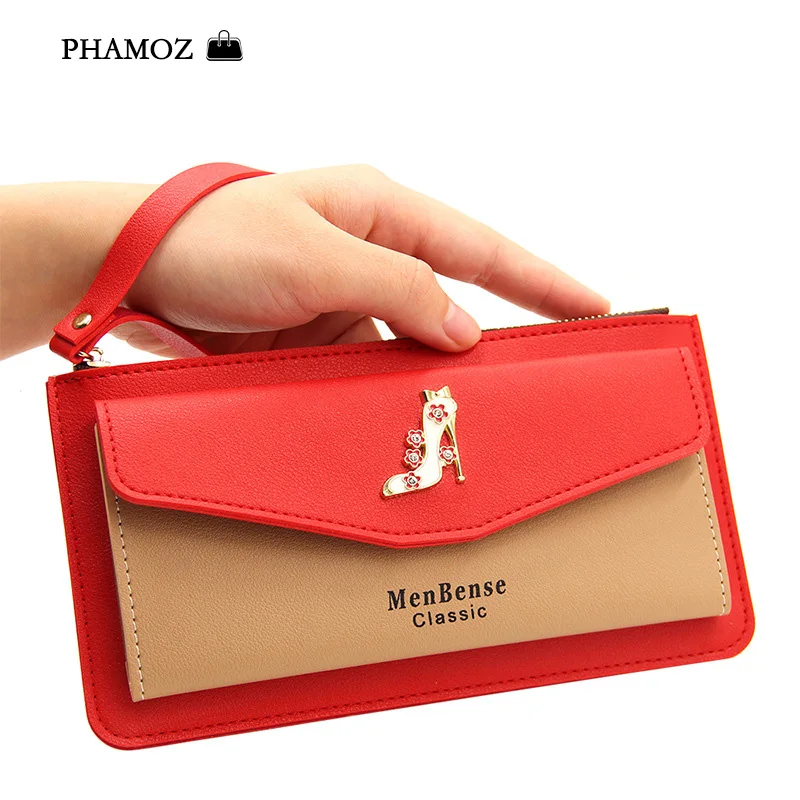 

PHAMOZ Luxury Zip Stitch Long Money Leather Phone Big Wristlet Clutch Women Zipper Woman Female Ladies Wallets Purse Walet