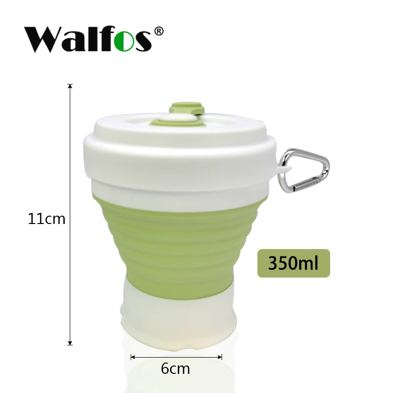 WALFOS Silicone folding cup can be filled with boiling water portable telescopic cup travel outdoor soft water cup - Цвет: E0178-GN