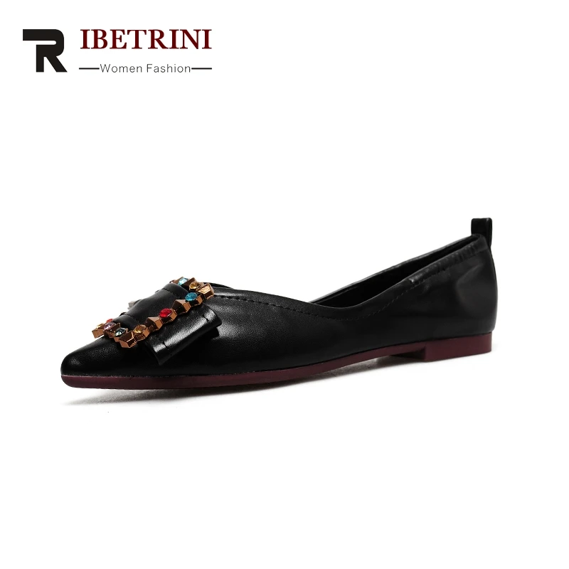 

RIBETRINI 2020 Top Quality Crystals Slip On Spring Summer Shoes Women Flats Comfortable Date Party Easy For Walking