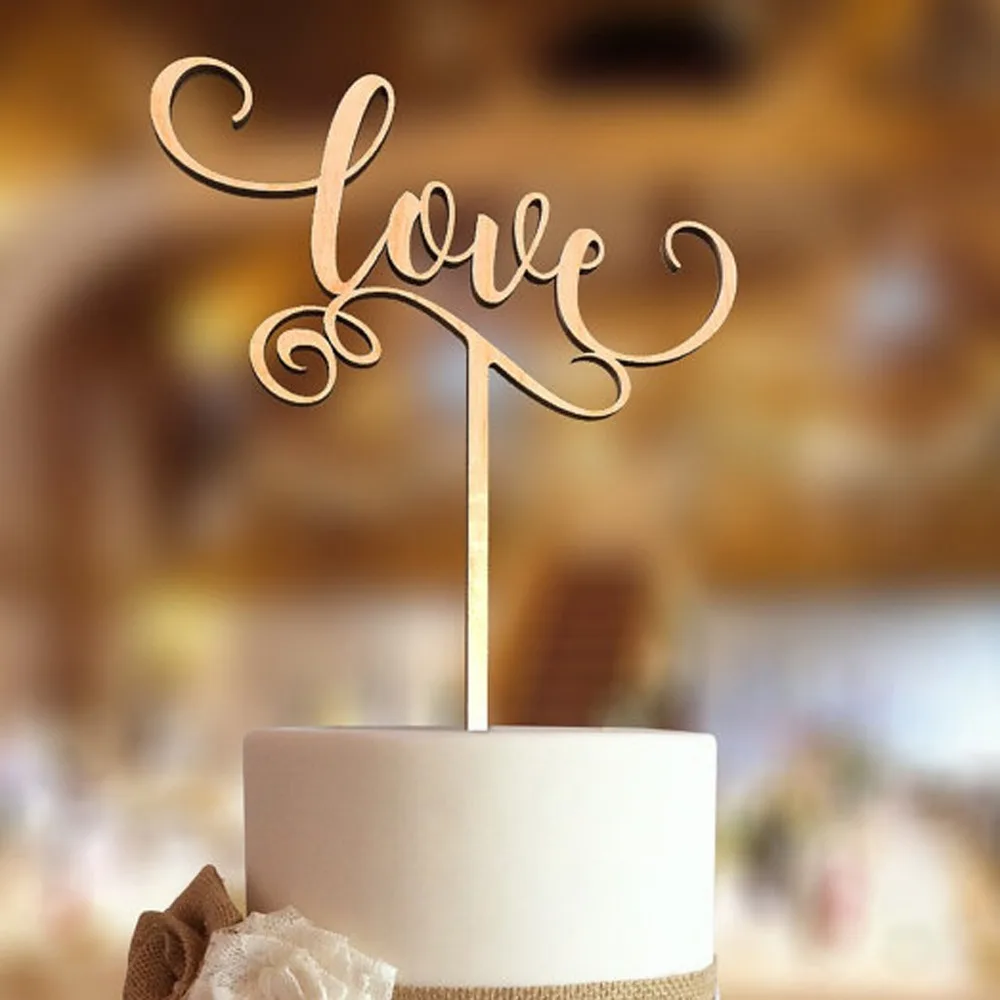 Love Wedding Cake Topper Customized Acrylic Rustic wedding cake topper Personalized cake topper with Wooden silver Love