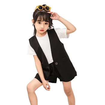 

4-10 Years Big Girl Sets White T-shirts Vest Shorts Suit for Girls Fashion Casual Summer Stylish Clothes for Girls Kids Clothing