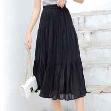 Женская шифоновая длинная юбка ярких цветов, Женская плиссированная юбка, однотонная шифоновая плиссированная Ретро длинная юбка макси, юбка с эластичным поясом 5,7