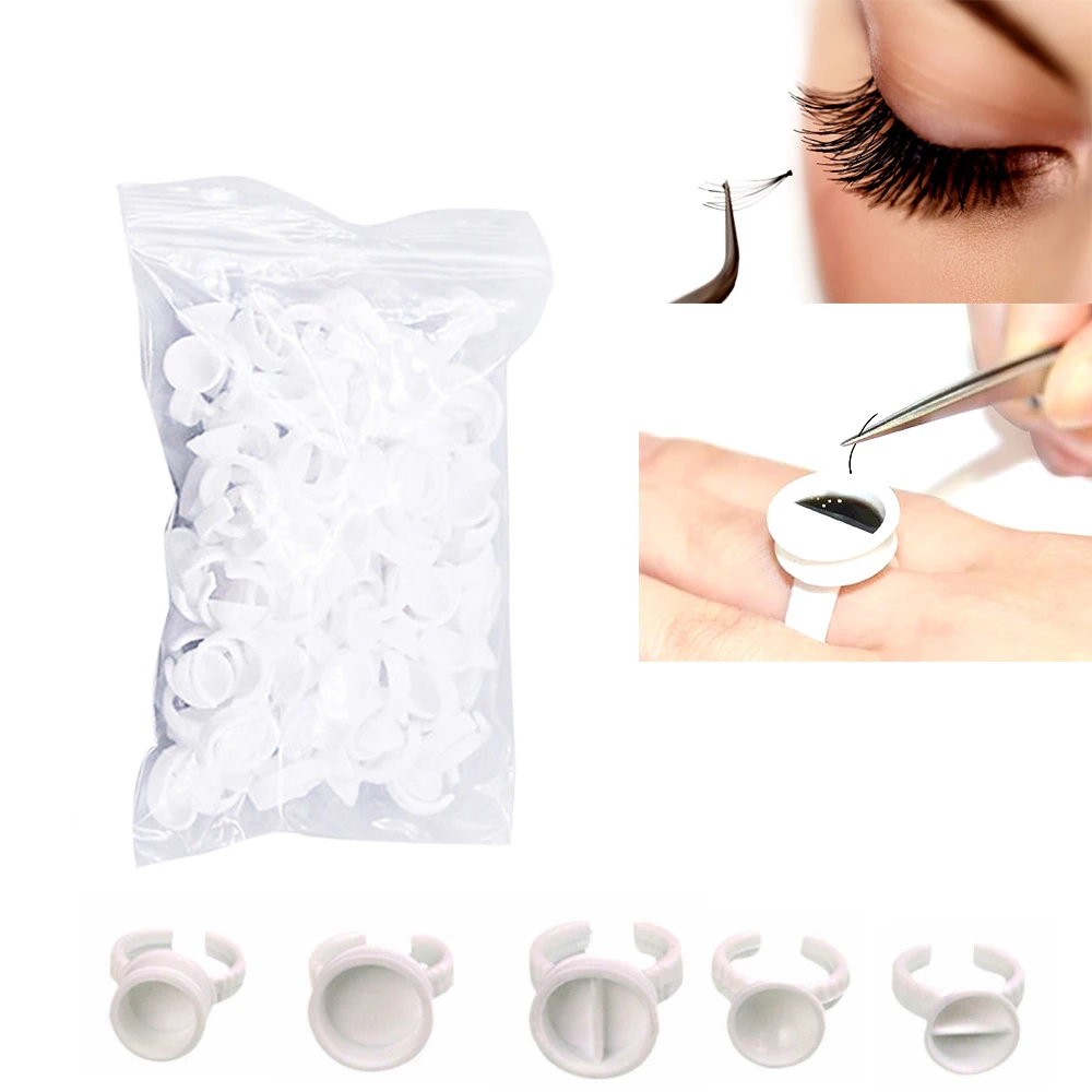 

100pcs Disposal Tattoo Pigment Holder Ring with Grid Eyelashes Extension Adhesive Glue Holder Palette