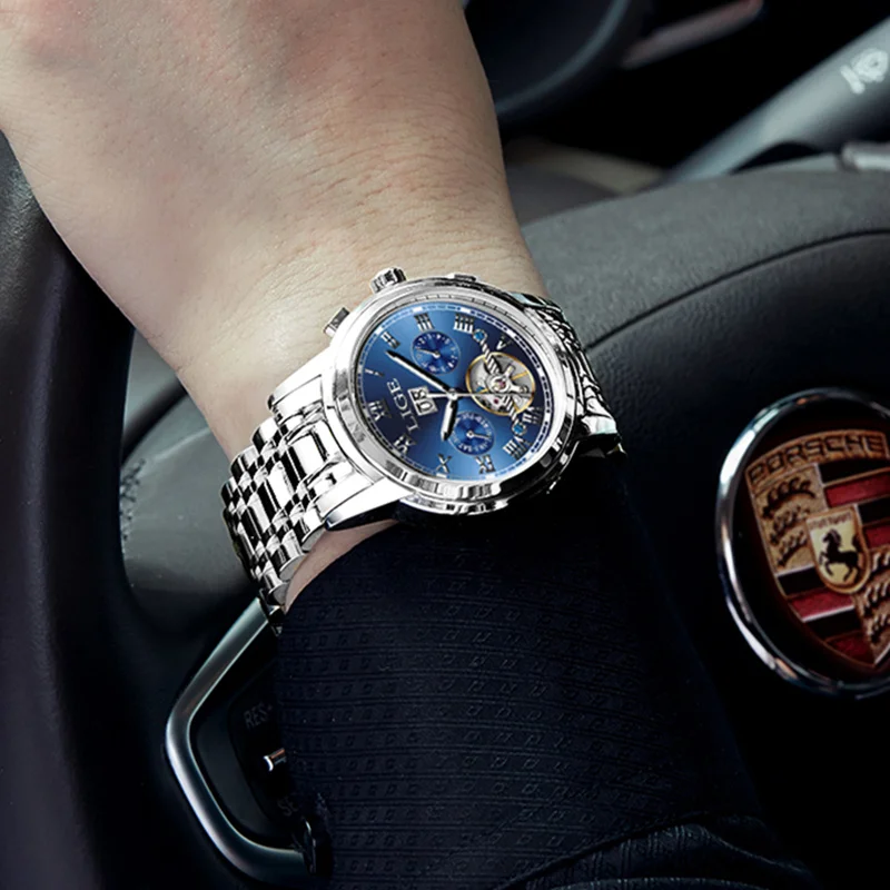 

LIGE Top Brand Luxury Mens Watches Automatic Mechanical Watch Men Full Steel Business Waterproof Sport Watches Relogio Masculino
