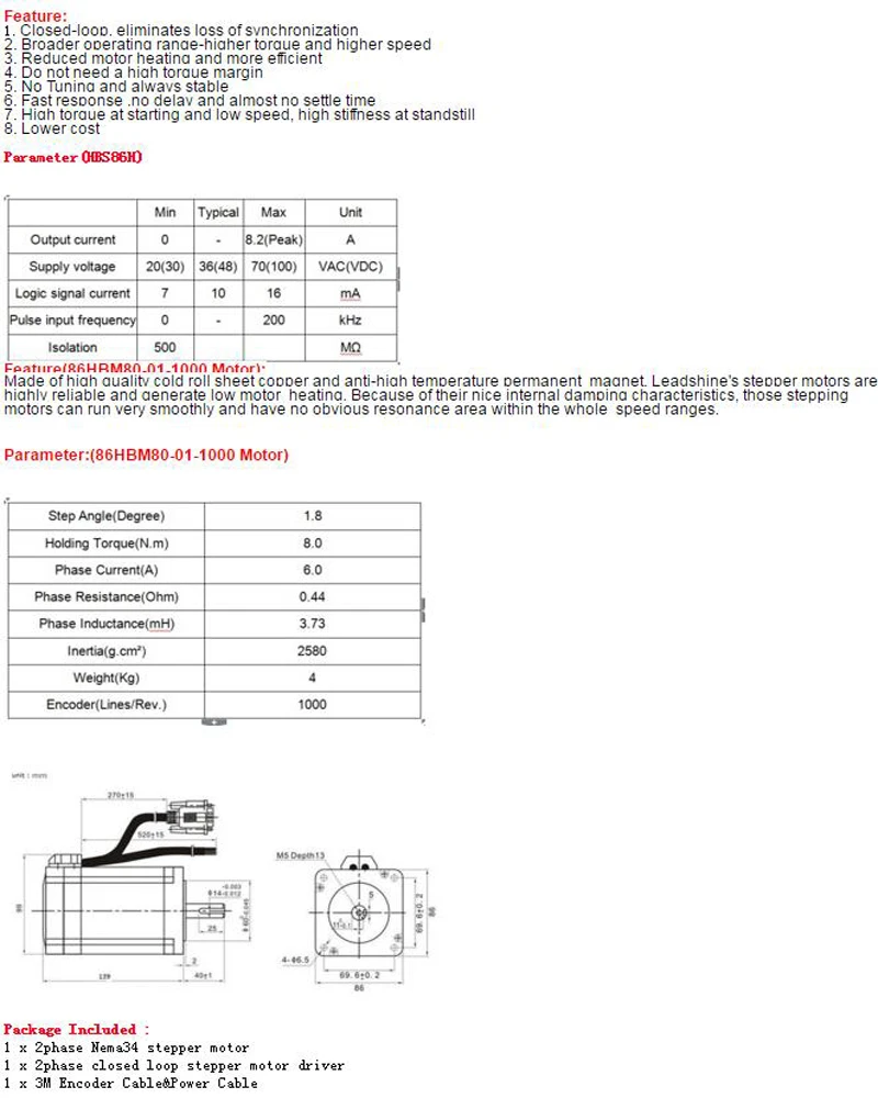 86HBM-1000 servo motor and HBS86 driver