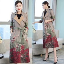 Весенне-осенняя Женская Длинная Элегантная верхняя одежда с цветочным принтом, Женский замшевый кардиган с цветочным принтом 3XL, плащ, пальто