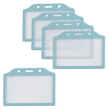 

Light Blue Clear Plastic Horizontal Business Working ID Badge Card Holder 5PCS