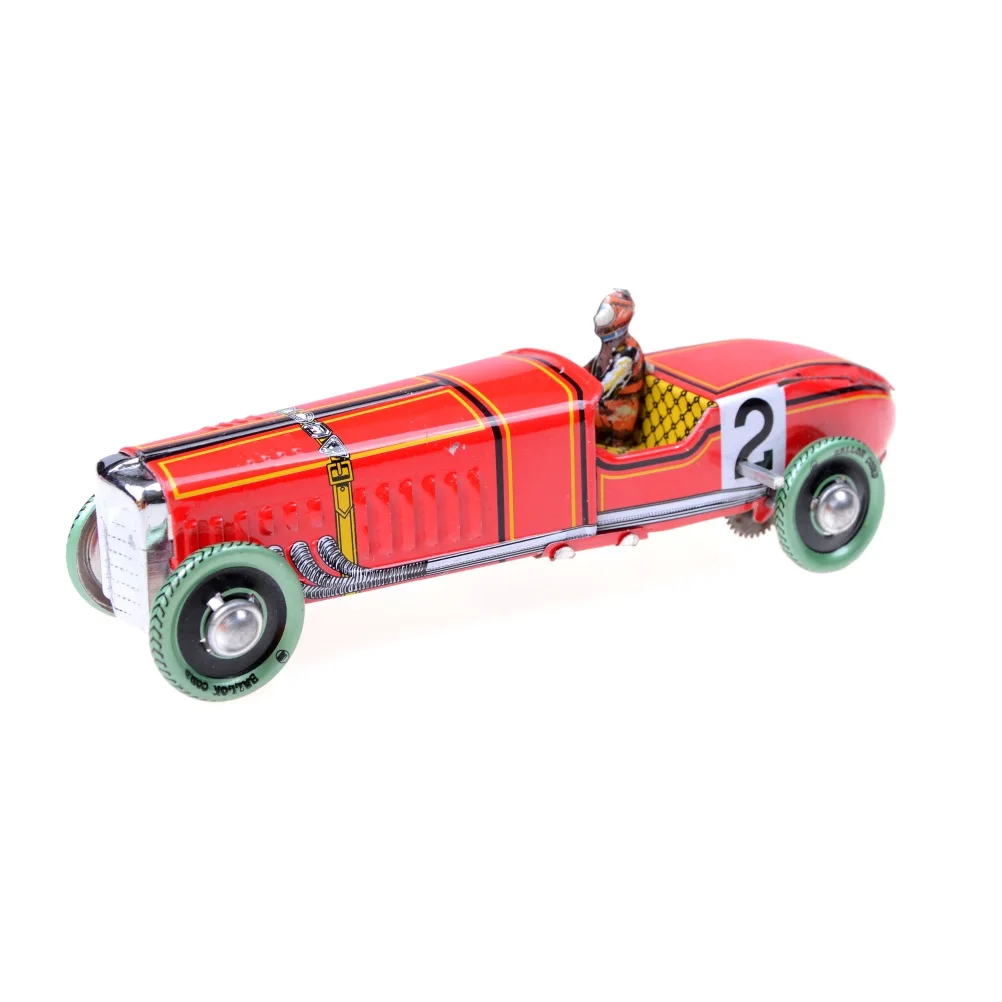 1Pc Iron Metal Handicraft Vintage Windup Classic Red Race Car Model Clockwork Tin Vehicle Toy Collectable Gift