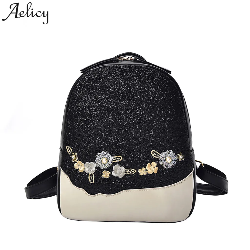 Aelicy-mochila con lentejuelas y flores para mujer, versátil, informal, de viaje salvaje, escolar, 2020