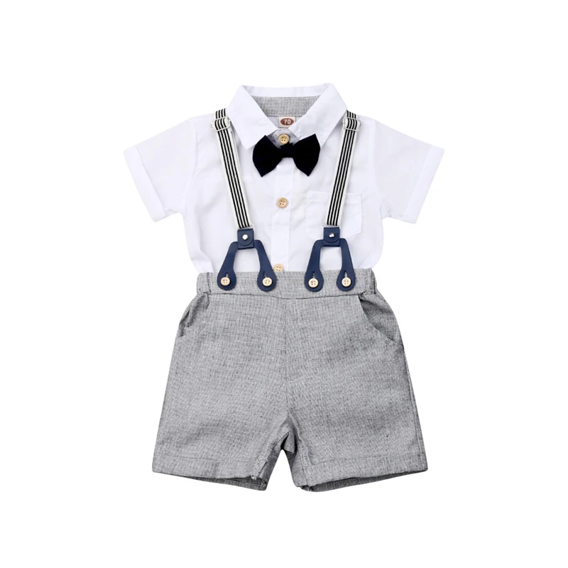 

Newborn Baby Boys Set Gentleman Clothes Bow Tie Bodysuit Shirts Tops Bib Pants Overalls Shorts Kids Clothes 2Pcs Outfits 0-24M
