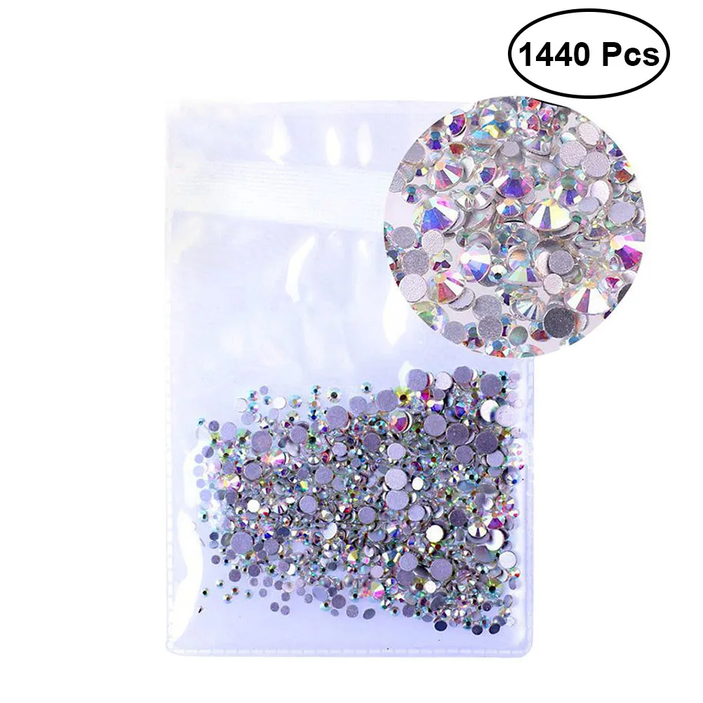 

1440pcs 1.3mm Crystal AB Round Nail Art Rhinestones Mixed Flat Backs 3D Nail Decorations SS3AB A20