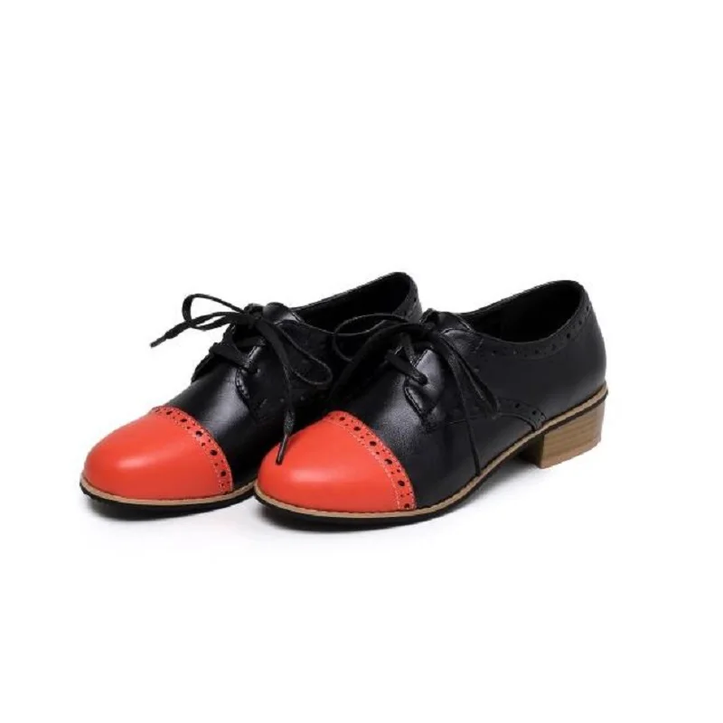 ZOEYUAI/Весенняя женская обувь с закрытым носком; обувь в консервативном стиле со шнуровкой в винтажном стиле; большие размеры; Туфли-оксфорды; цветные женские броги