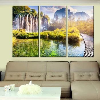 

New 3 Pieces/sets Canvas Art Canvas Paintings 3 Panel HD Waterfall Tree Print Decorations For Home Wall Art Prints Canvas