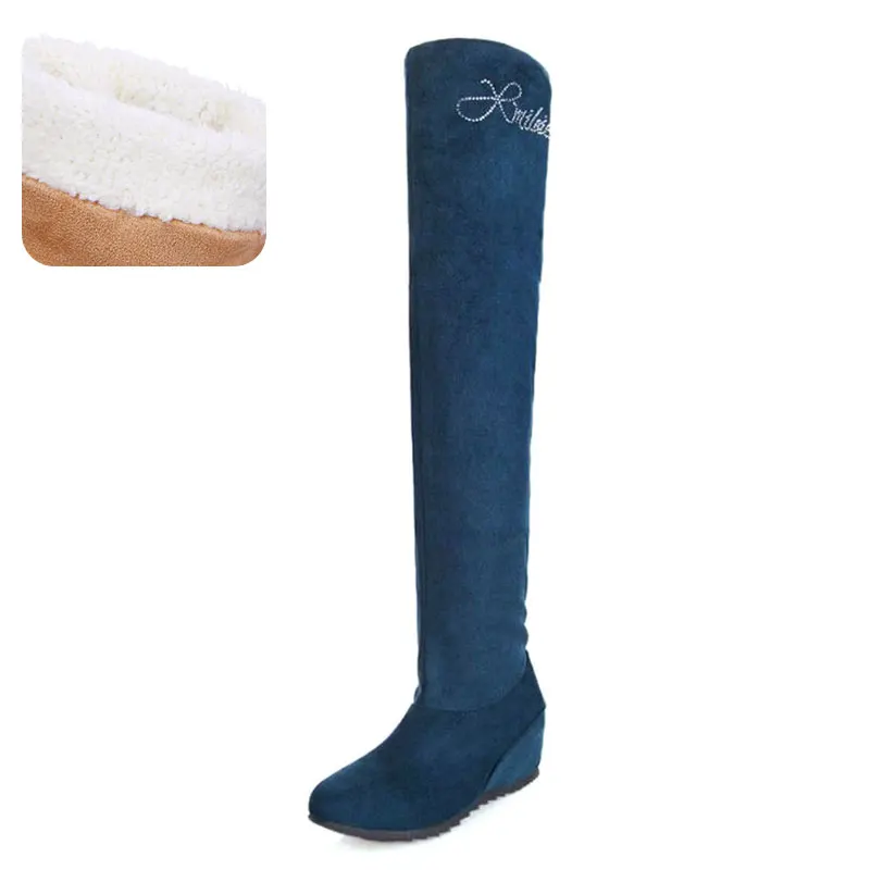 RIZABINA/женские сапоги; сапоги до бедра; женская обувь; модные высокие сапоги на танкетке с Плюшевым Мехом; зимняя обувь; женская обувь; Размеры 30-47 - Цвет: blue fur