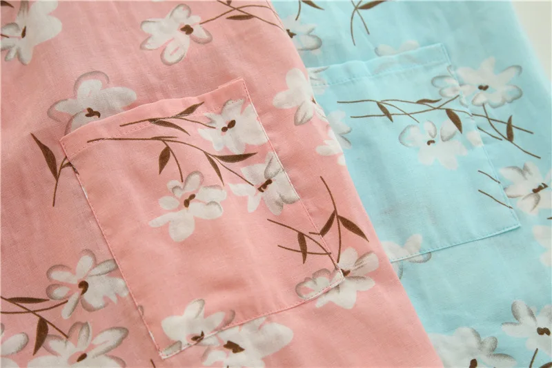 Японские пижамы Для женщин Наборы с длинными брюками простой кимоно юката Халаты хлопковый кардиган домашняя одежда для сна банный халат