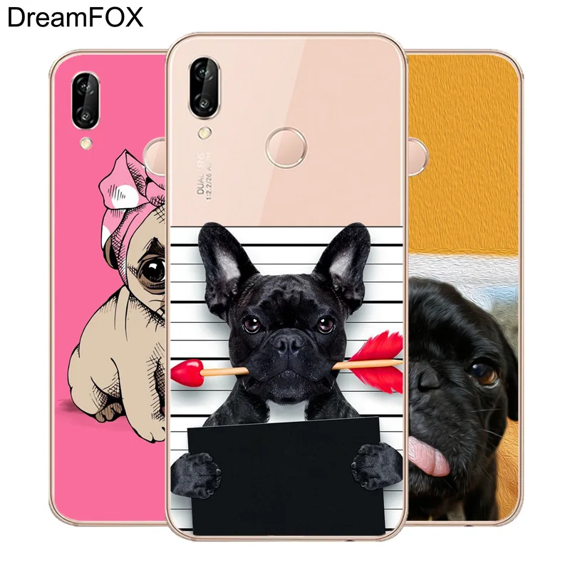 DREAMFOX M281 Мягкий силиконовый чехол из ТПУ с Мопсом и щенком французского бульдога