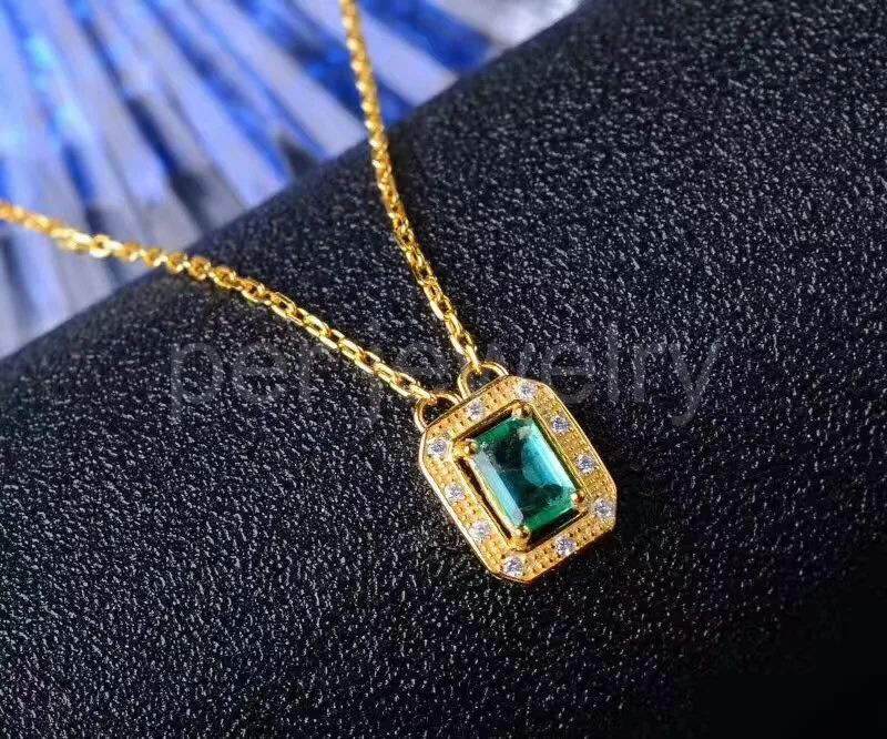 Jewelryonclick Emerald Simple Pendant Charm 7 Carat Natural Genuine Square Gemstone 92.5 Sterling Silver