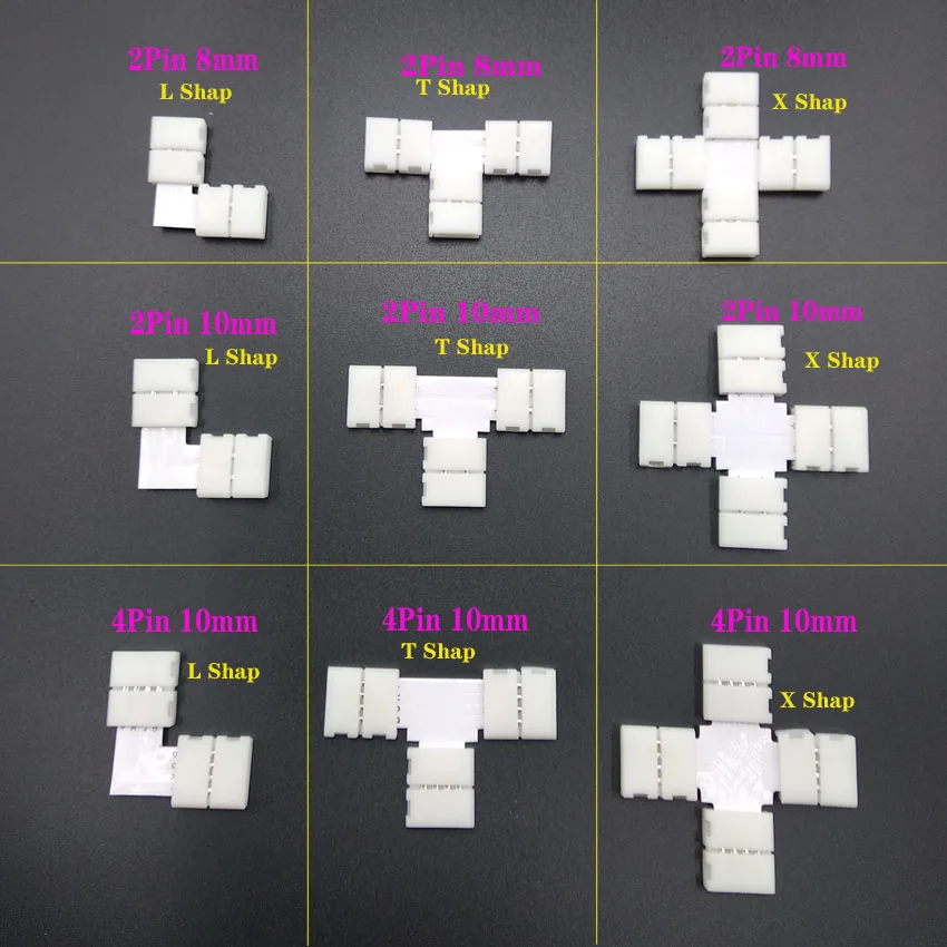 8 мм 10 мм 2pin 4pin Быстрый разветвитель 90 градусов угловой разъем проводник для 3528 5050 RGB одноцветная Светодиодная лента без пайки