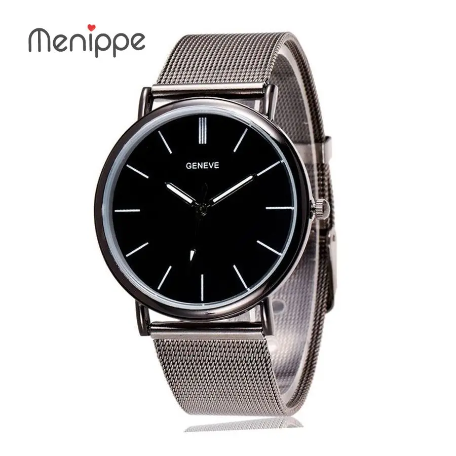 Новинка, известный бренд, серебряные повседневные кварцевые часы Geneva для женщин, металлическая сетка, нержавеющая сталь, нарядные часы, женские часы - Цвет: Black