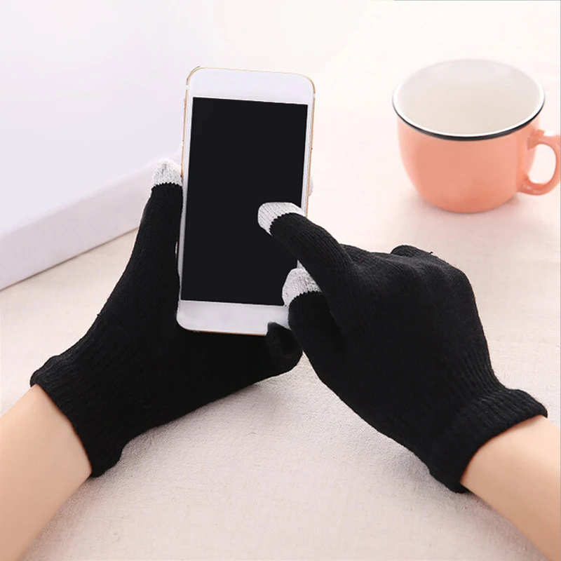 Creative Fashion Solid Color Gloves Mobile Phone Touch Screen Knitted Gloves Winter Thick & Warm Adult Gloves Men Women mens mittens