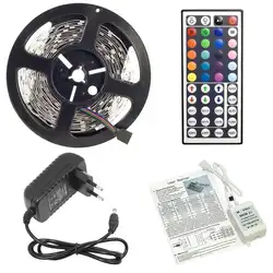 5 м DC12V 150-светодиодный SMD 5050 не Водонепроницаемый Гибкая RGB Светодиодные ленты света с 44-Ключи ИК пульт дистанционного управления и Мощность