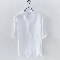 2018 New Chinese style linen shirt men V-neck casual loose shirt mens brand fashion flax shirt male summer camisa masculina