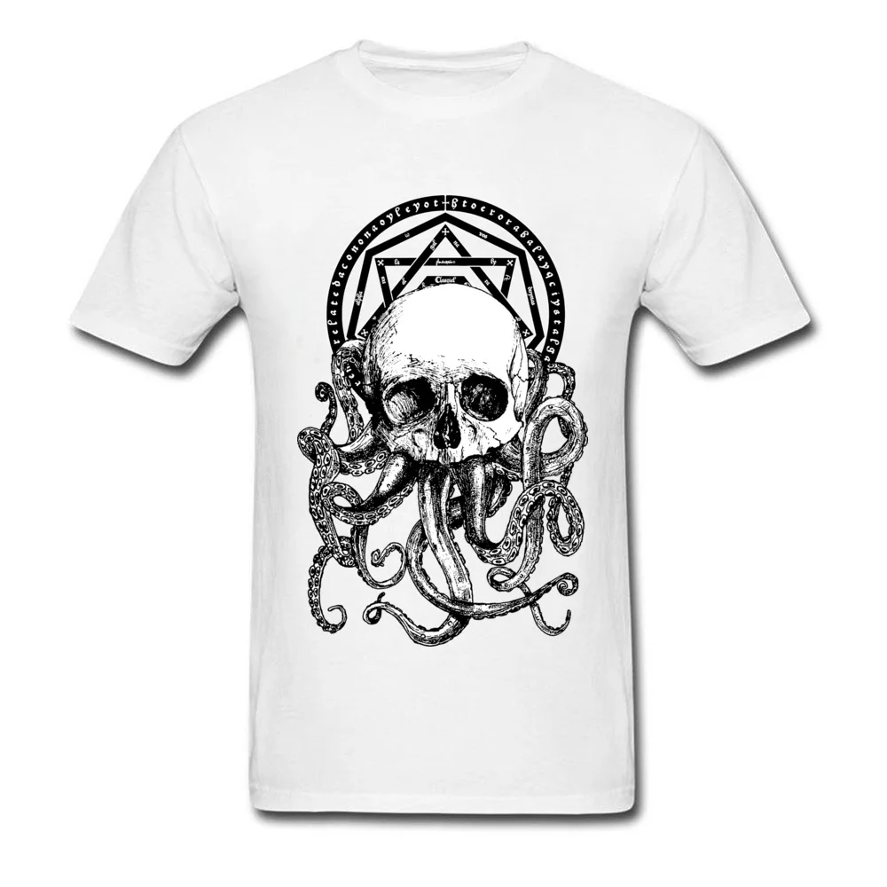 Pieces Of Cthulhu футболки Crazy Tees Мужская черная футболка с принтом черепа осьминога хлопковые футболки в винтажном стиле Прямая поставка - Цвет: Белый