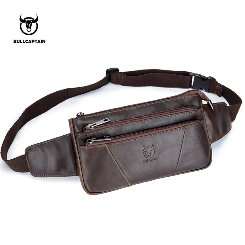 

BULLCAPTAIN casual leather waistband men's mobile phone pockets retro men's leather belt bag small travel pockets men
