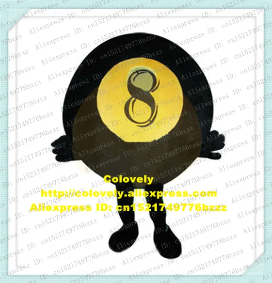 

Friendly Black Billiard Ball Carom Mascot Costume Mascota Fancy Dress With Round Yellow Face Black Eight Chopine No.7192 FS