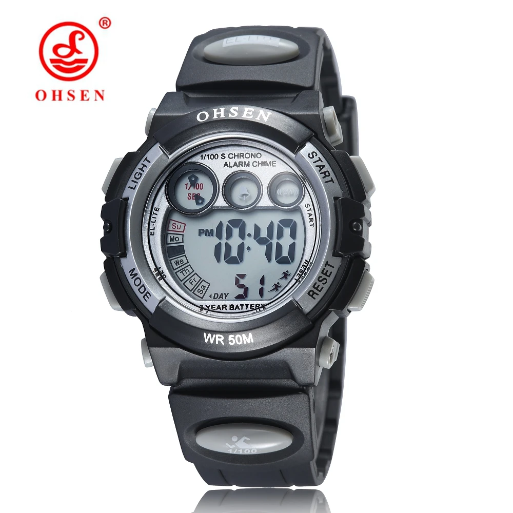 

OHSEN Men/Women Children Watches Waterproof Sport Digital Wristwatch Black Silicone Strap Fashion Electronic Alarm Clock Reloj
