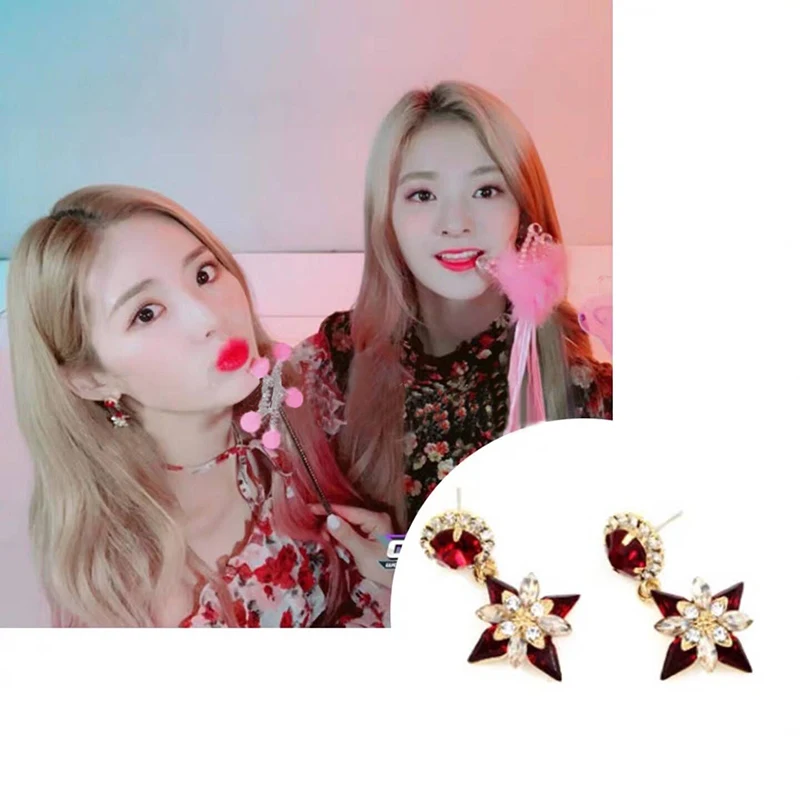 

MENGJIQIAO 2019 New Korean TV Star Pink Square Crystal Drop Earrings For Women Fashion Statement Shiny Rhinestone Pendientes