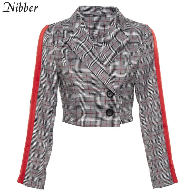 Nibber осень винтажный клетчатый принт укороченные топы для женщин пальто модные офисные женские повседневные основной гардероб Длинные рукава тонкая куртка mujer - Цвет: Красный