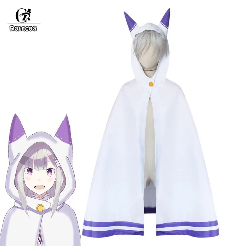 ROLECOS аниме Re Zero kara Hajimeru Isekai Seikatsu Emilia Косплей костюмы кошачьи уши плащ милый