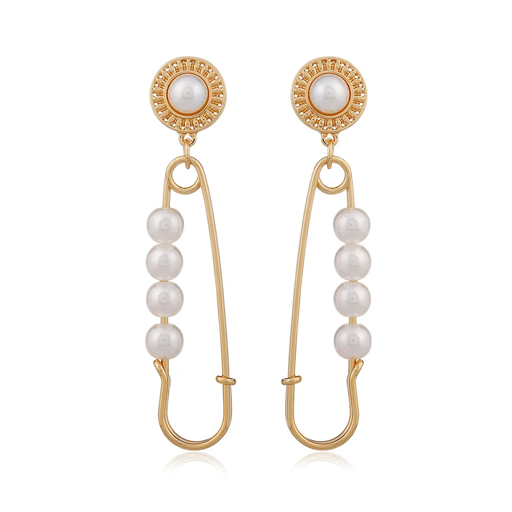 

Safety Pin Earrings Women Gold Color Pearl Drop Earring Long 925 Silver Needle Korean Jewelry Baroque Aretes Luxury Trendy MB025
