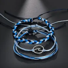 Очаровательный синий цветной ручной работы цепочка в стиле океана многослойная цепочка с кисточками волнистая Форма Круглый Кулон Браслет, женская бижутерия