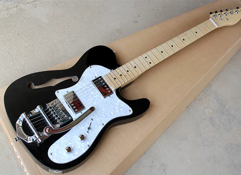  Black Body Electric Guitar with,White Pearl Pickguard,Tremolo,Chrome Hardwares,Offer Customized