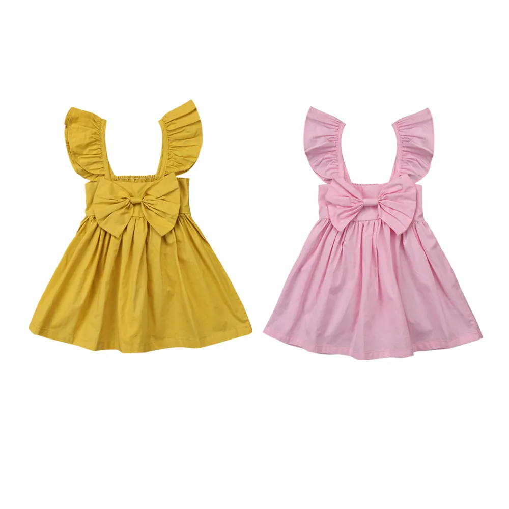 

2018 Newborn Kids Baby Girl Princess Bowknot Tutu Dress Clothes Flying Sleeves Cute Outfit Sundress 0-3Y